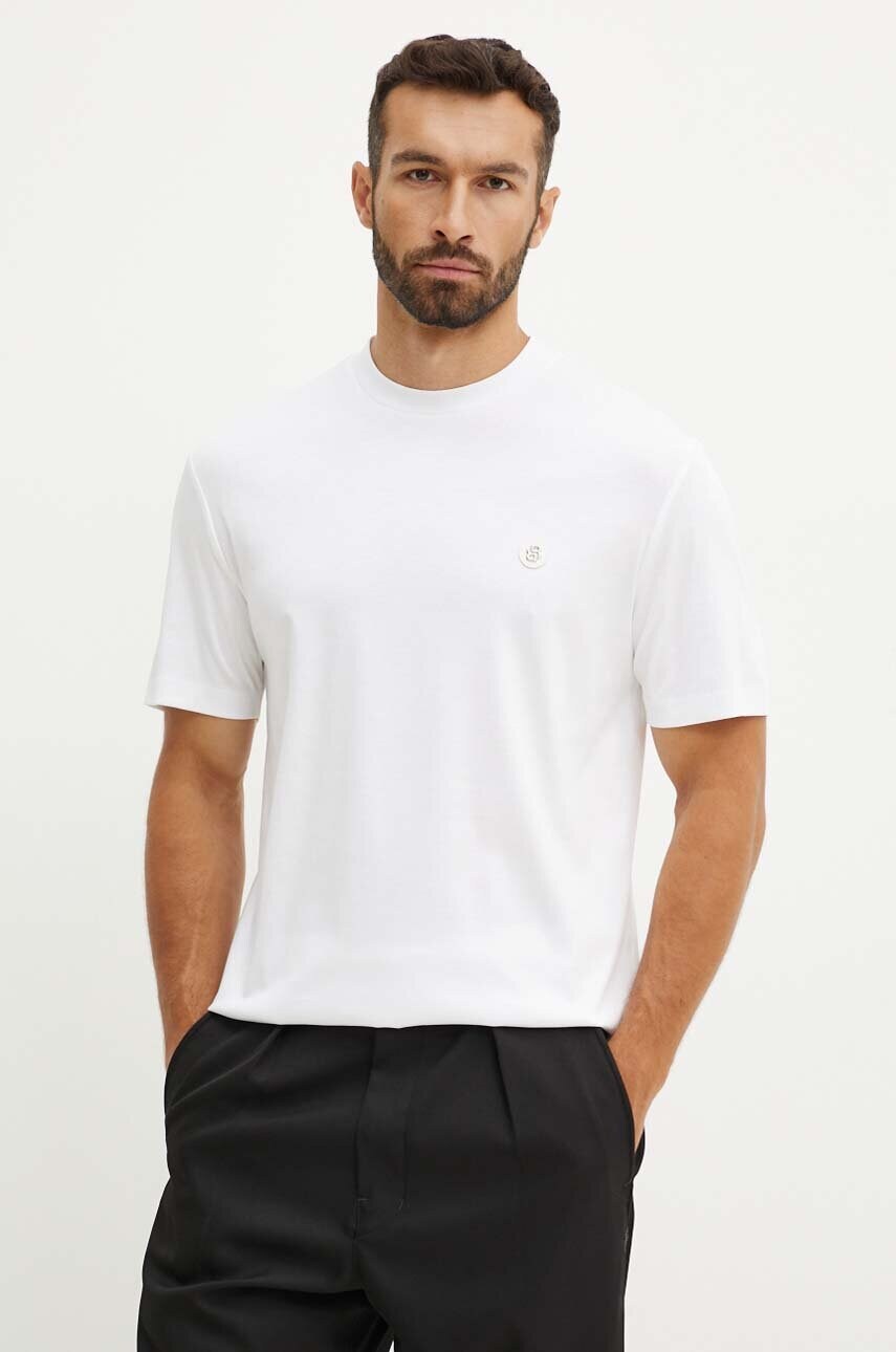 BOSS tricou din bumbac barbati, culoarea alb, neted, 50520298
