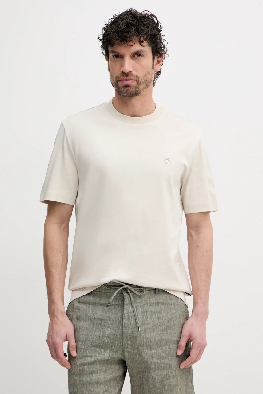 BOSS tricou din bumbac barbati, culoarea bej, neted, 50520298