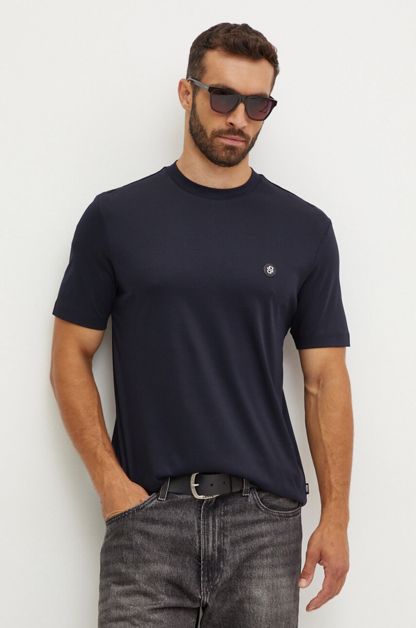 BOSS tricou din bumbac barbati, culoarea albastru marin, neted, 50520298