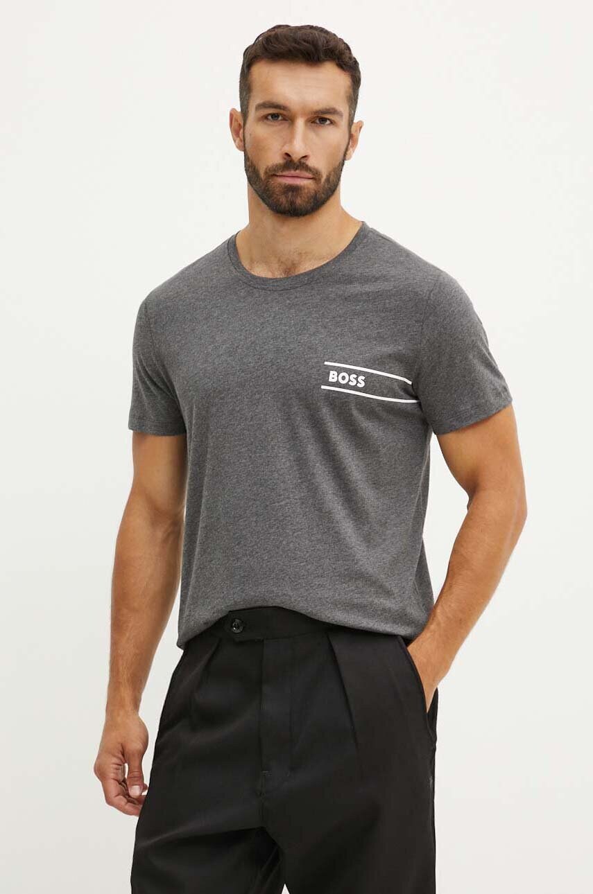 BOSS tricou din bumbac barbati, culoarea gri, cu imprimeu, 50517715