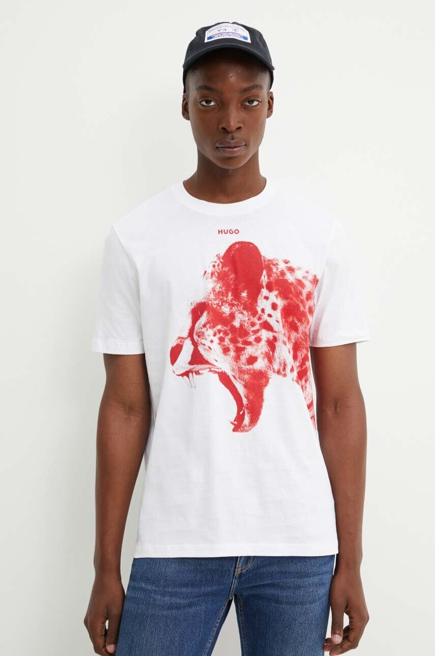 HUGO tricou barbati, culoarea alb, cu imprimeu, 50519013