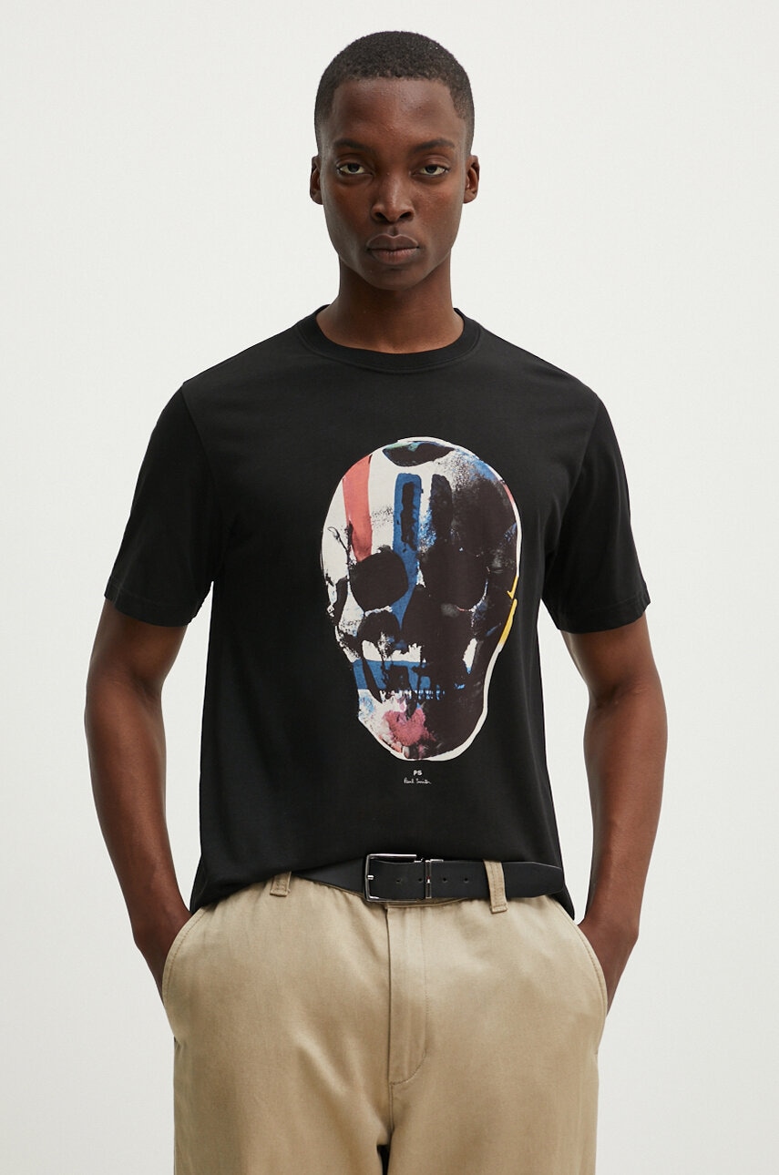 PS Paul Smith tricou din bumbac barbati, culoarea negru, cu imprimeu, M2R.011R.NP4685 PS Paul Smith tricou din bumbac barbati, culoarea negru, cu imprimeu, M2R.011R.NP4685