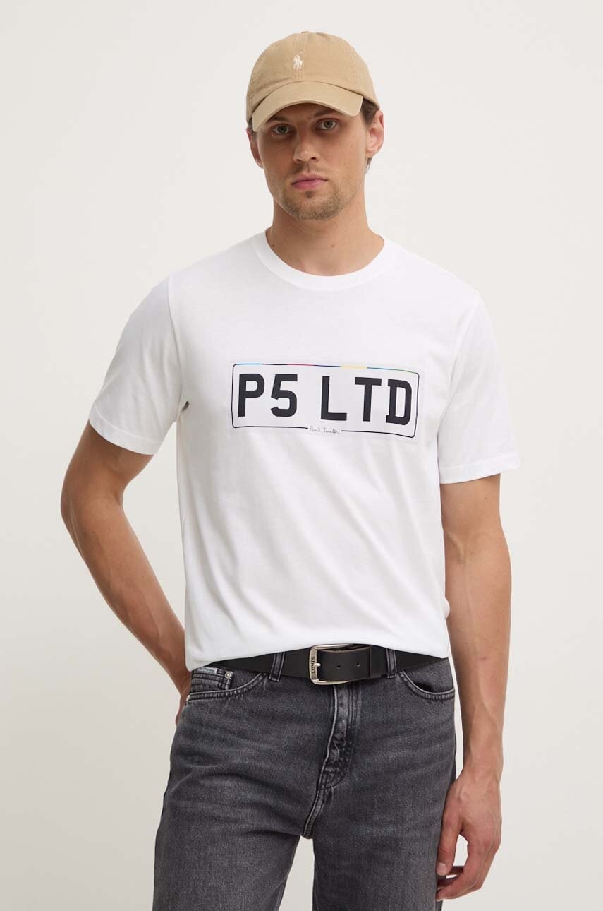 PS Paul Smith tricou din bumbac barbati, culoarea alb, cu imprimeu, M2R.011R.NP4693 PS Paul Smith tricou din bumbac barbati, culoarea alb, cu imprimeu, M2R.011R.NP4693