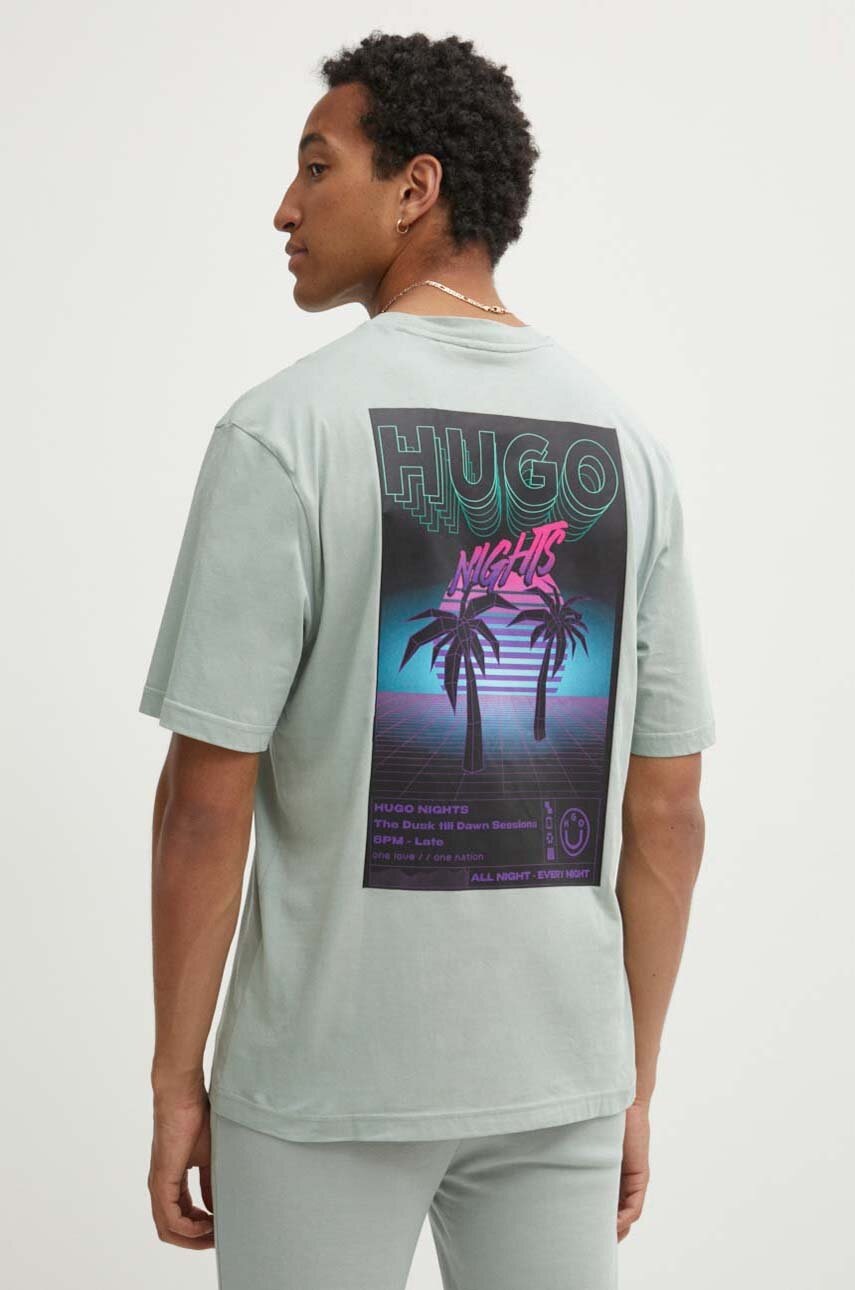 

Памучна тениска Hugo Blue в зелено с принт 50519065, Зелен