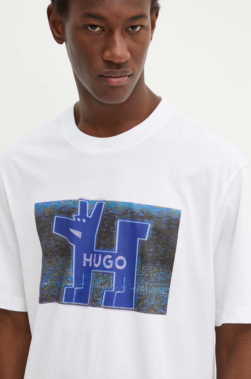 

Памучна тениска Hugo Blue в бяло с принт 50519131, Бял