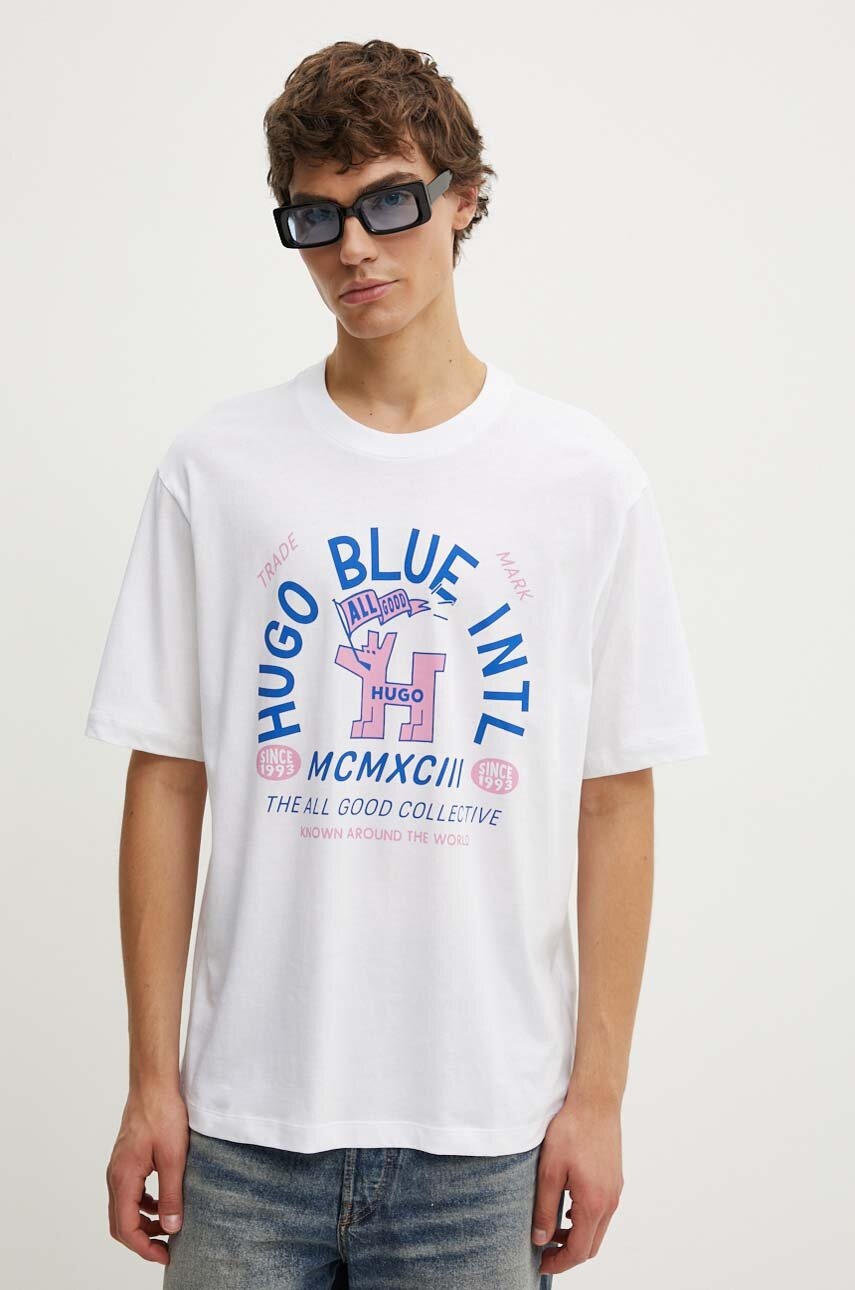 

Памучна тениска Hugo Blue в бяло с принт 50519328, Бял