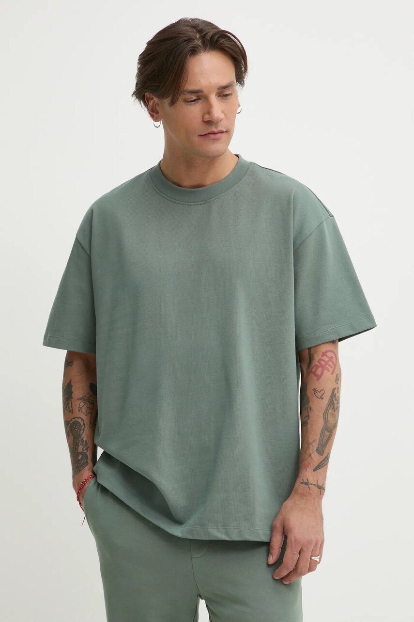 HUGO tricou din bumbac bărbați, culoarea verde, uni, 50516664