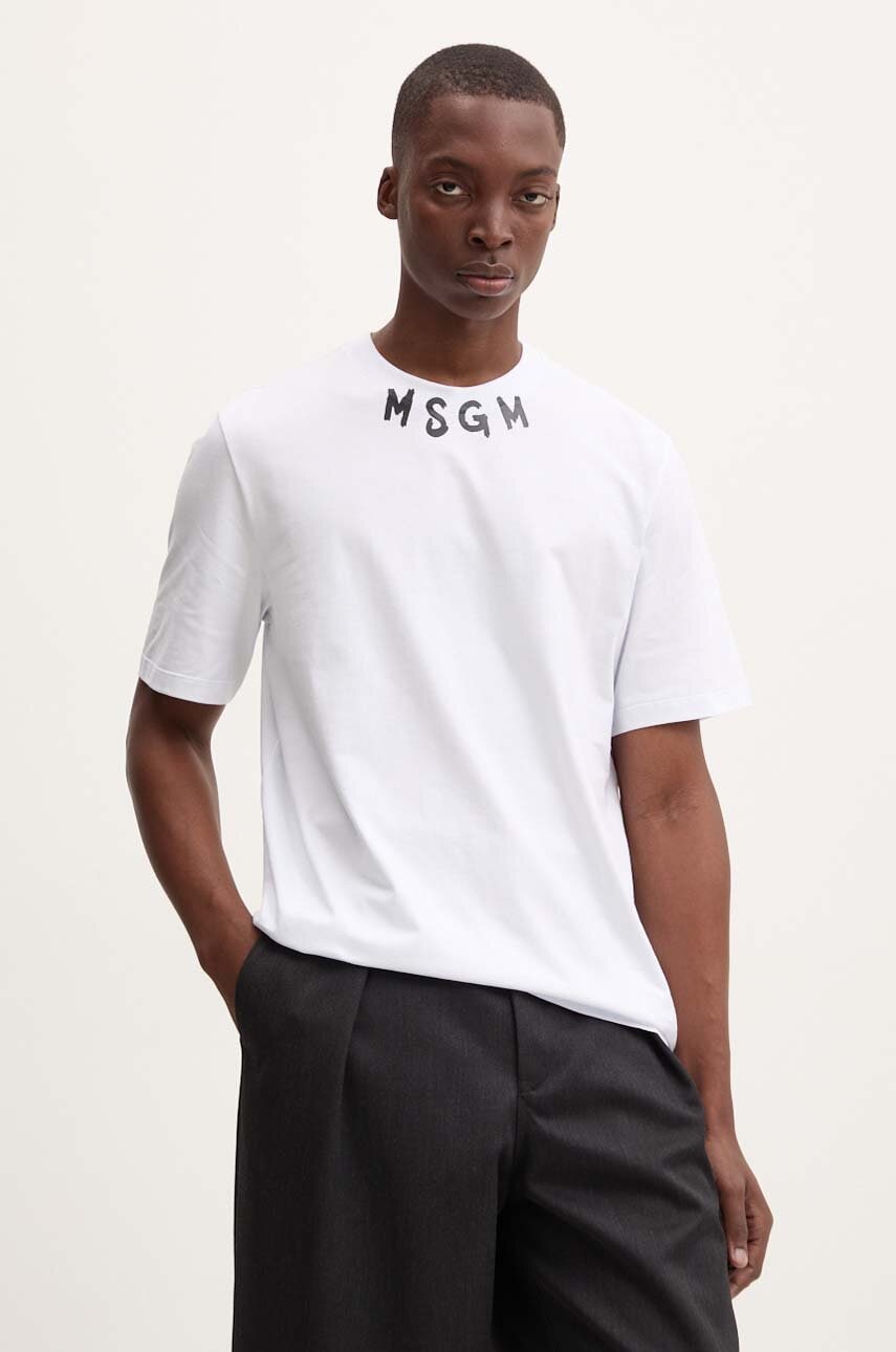 MSGM tricou din bumbac barbati, culoarea alb, cu imprimeu, 3740MM102.247798 MSGM tricou din bumbac barbati, culoarea alb, cu imprimeu, 3740MM102.247798