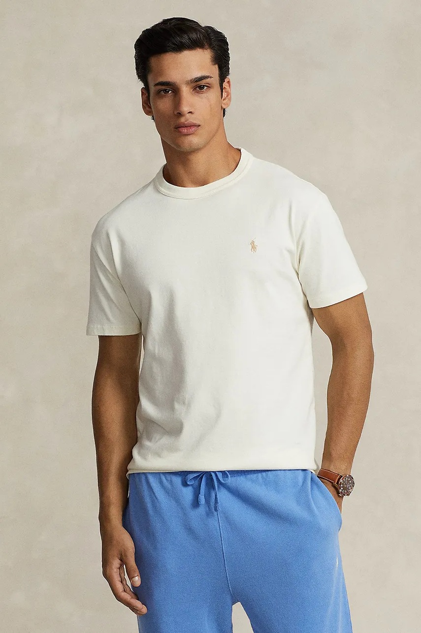 

Памучна тениска Polo Ralph Lauren в бежово с изчистен дизайн 710916698, Бежов