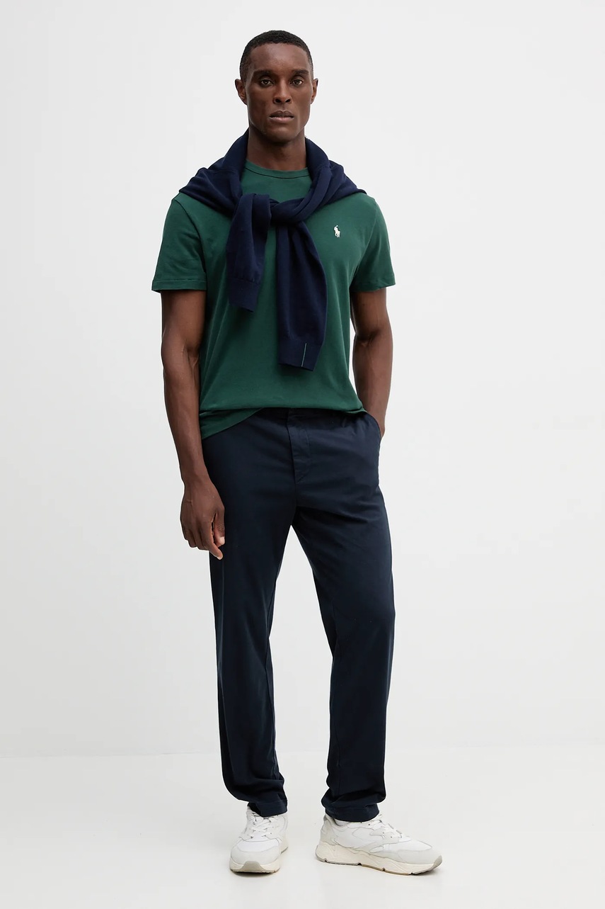 Хлопковая футболка Polo Ralph Lauren цвет зелёный однотонная 710916698