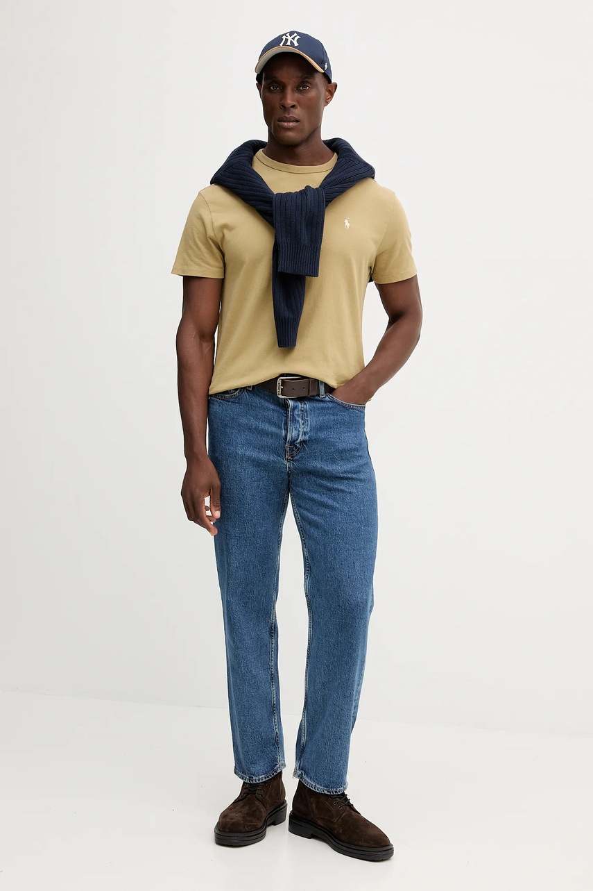 Хлопковая футболка Polo Ralph Lauren цвет бежевый однотонная 710916698