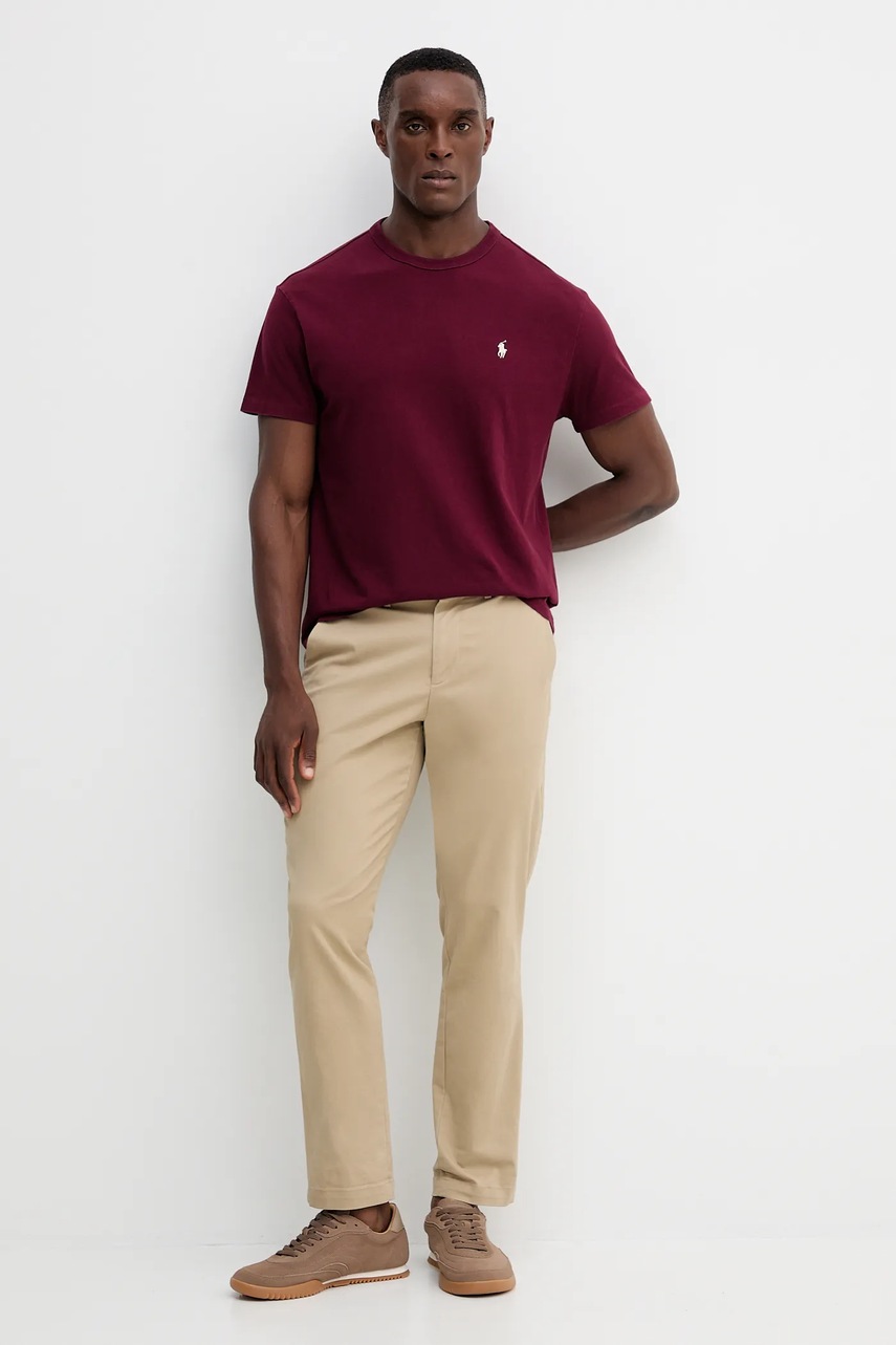 Хлопковая футболка Polo Ralph Lauren цвет бордовый однотонная 710916698