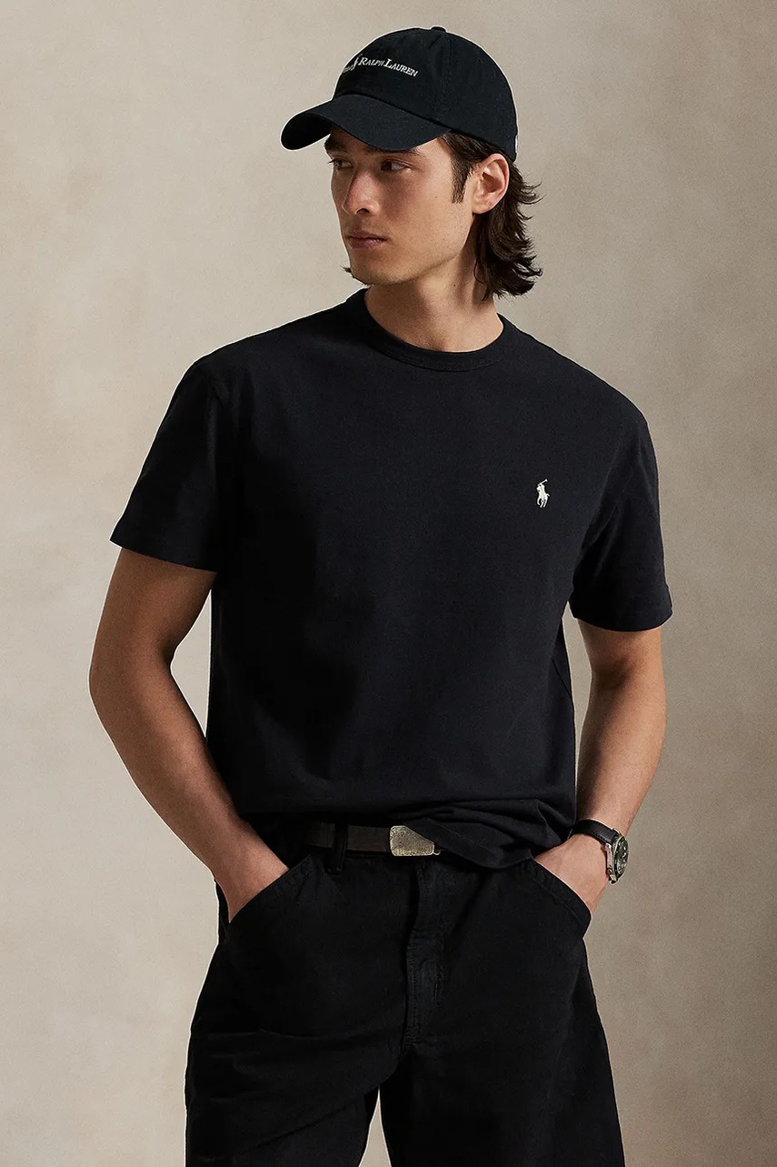 Levně Bavlněné tričko Polo Ralph Lauren pánské, černá barva, 710916698