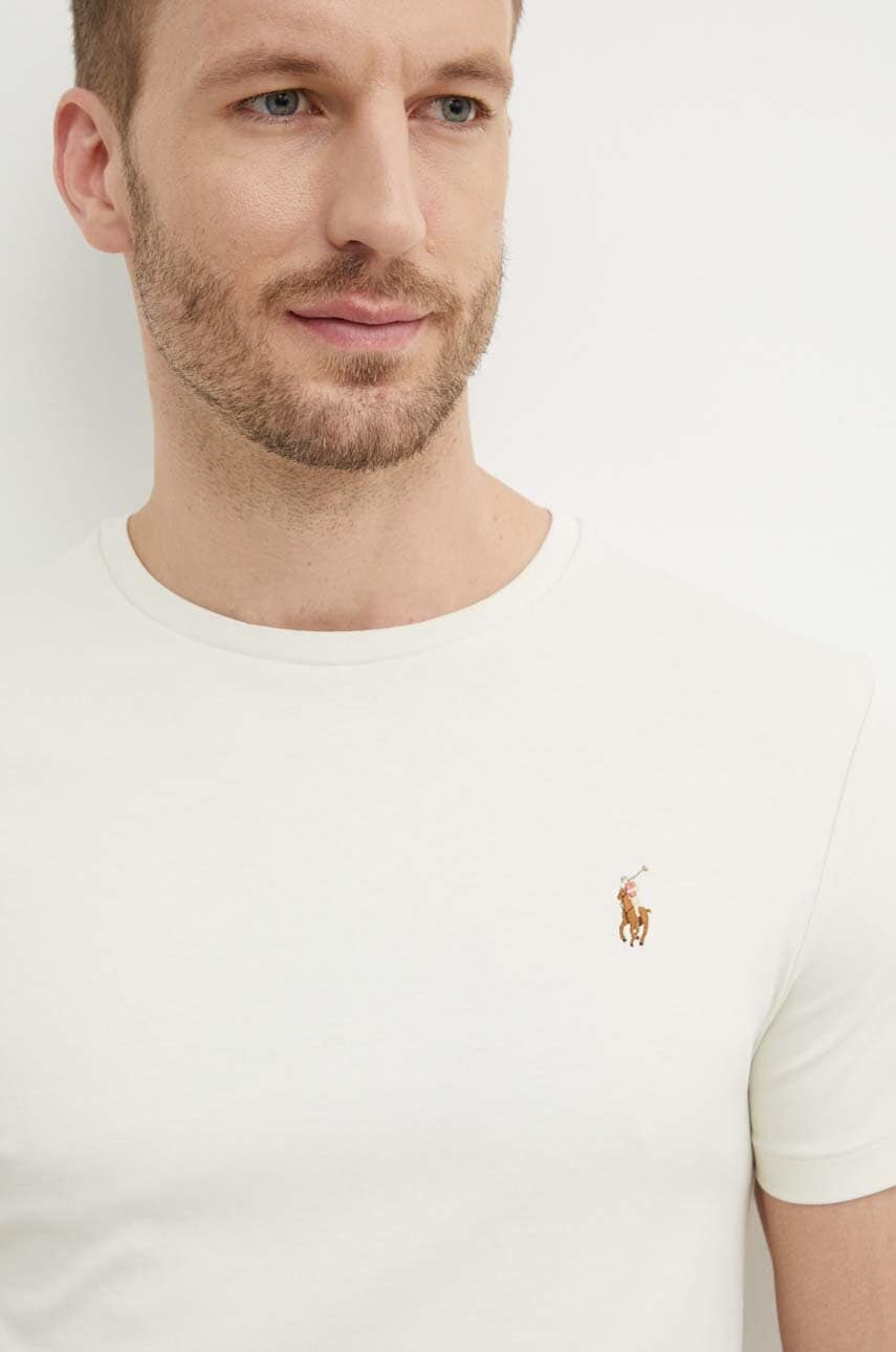 Levně Bavlněné tričko Polo Ralph Lauren béžová barva, 710740727