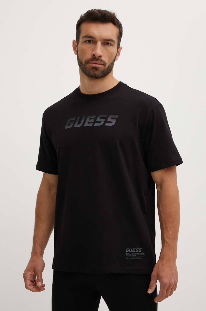

Памучна тениска Guess HOZIER в черно с принт Z4YI07 I3Z14, Черен
