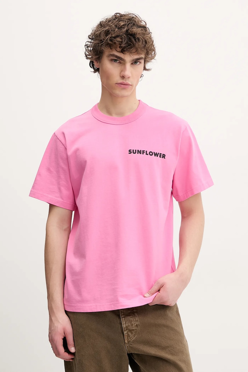 Sunflower tricou din bumbac barbati, culoarea roz, cu imprimeu, 2013