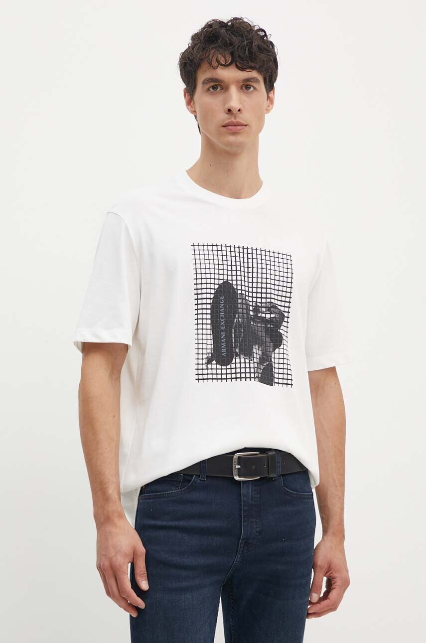 Armani Exchange tricou din bumbac barbati, culoarea alb, cu imprimeu, 6DZTLD ZJ9JZ
