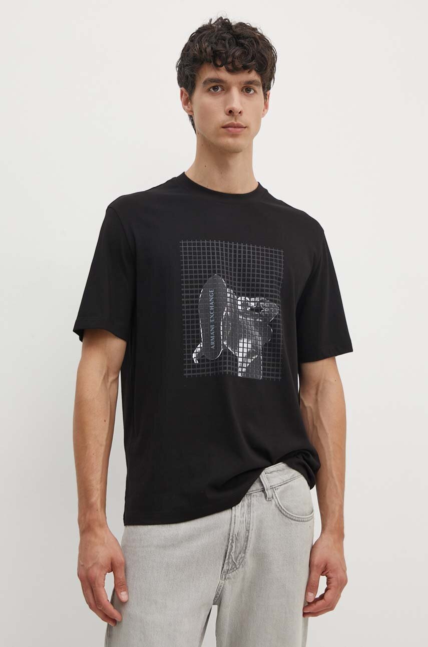 

Памучна тениска Armani Exchange в черно с принт 6DZTLD ZJ9JZ, Черен
