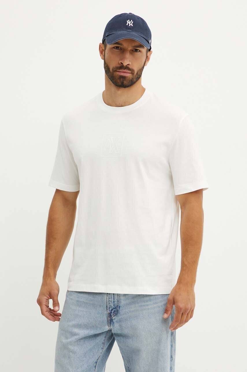 Armani Exchange tricou din bumbac barbati, culoarea alb, cu imprimeu, 6DZTLE ZJ9JZ