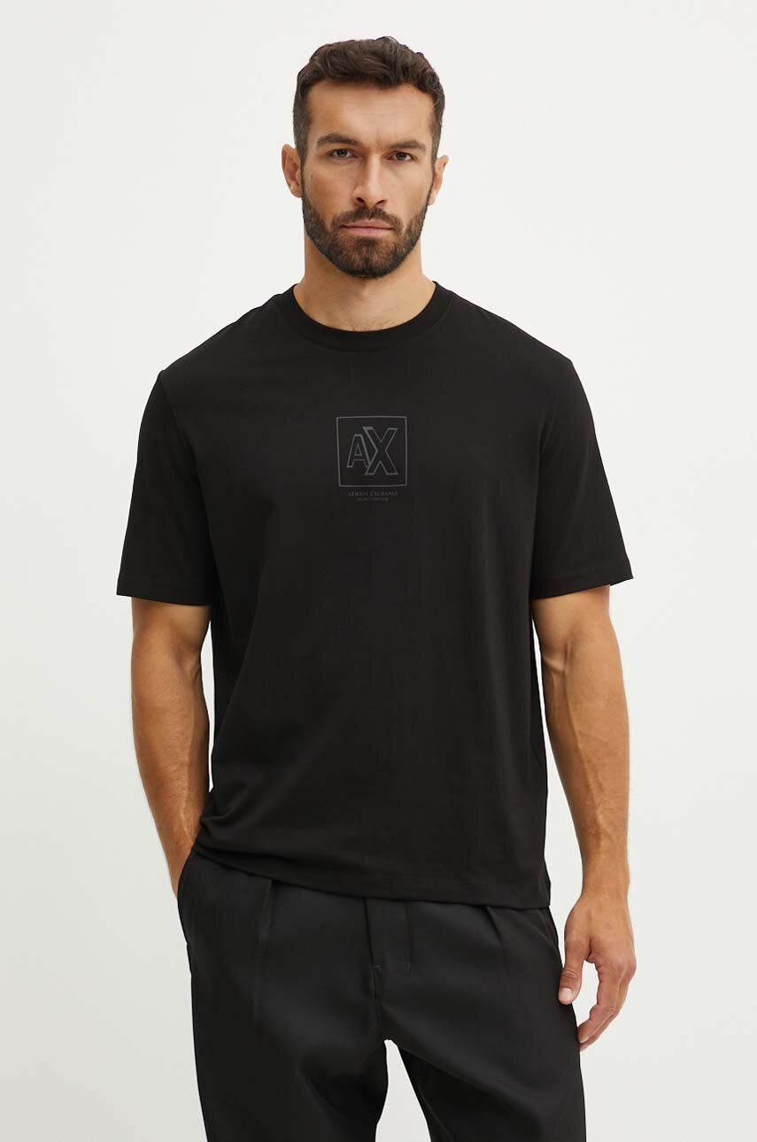 Armani Exchange tricou din bumbac barbati, culoarea negru, cu imprimeu, 6DZTLE ZJ9JZ