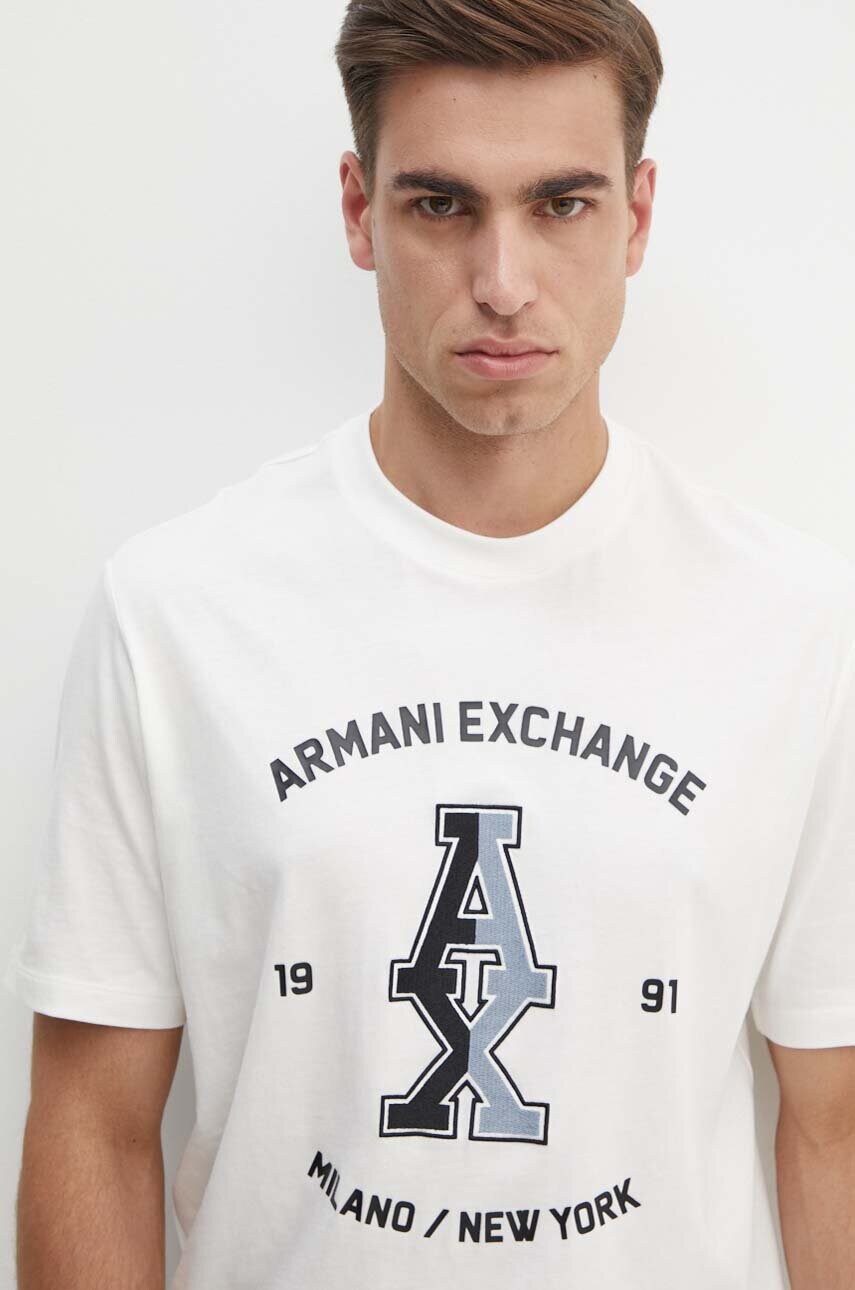 Armani Exchange tricou din bumbac barbati, culoarea alb, cu imprimeu, 6DZTLR ZJLFZ