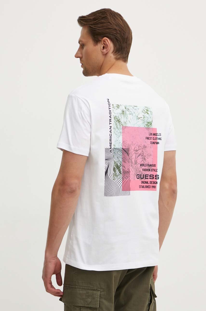 

Памучна тениска Guess в бяло с принт M4YI03 I3Z14, Бял