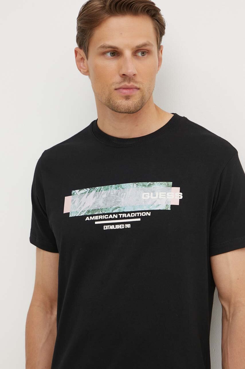 

Памучна тениска Guess в черно с принт M4YI03 I3Z14, Черен