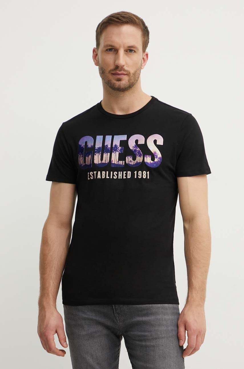 

Памучна тениска Guess в черно с принт M4YI83 K9RM1, Черен