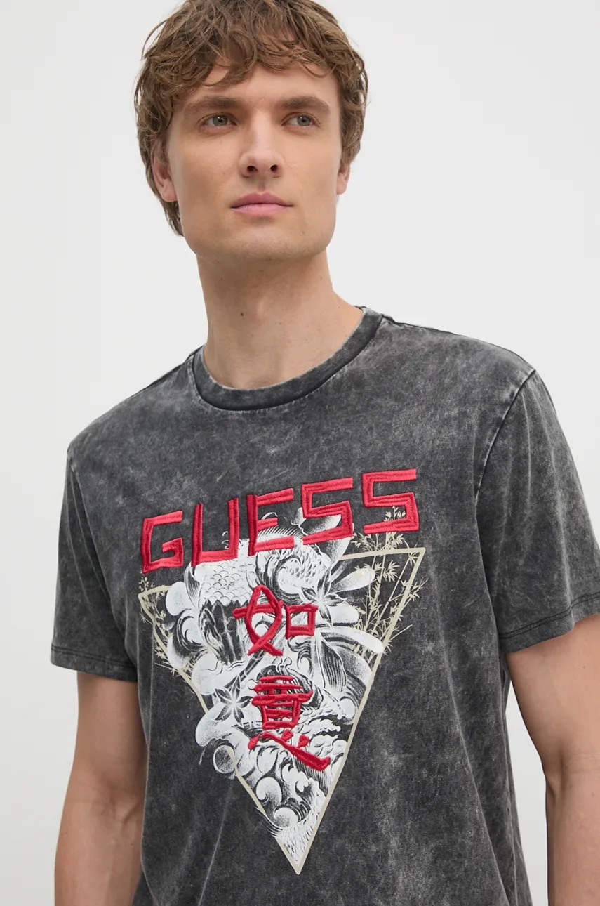 

Памучна тениска Guess в сиво с принт M4YI0E KBW41, Сив