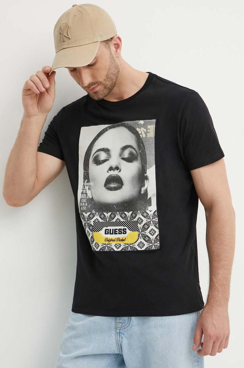 

Памучна тениска Guess в черно с принт M4YI90 K9RM1, Черен
