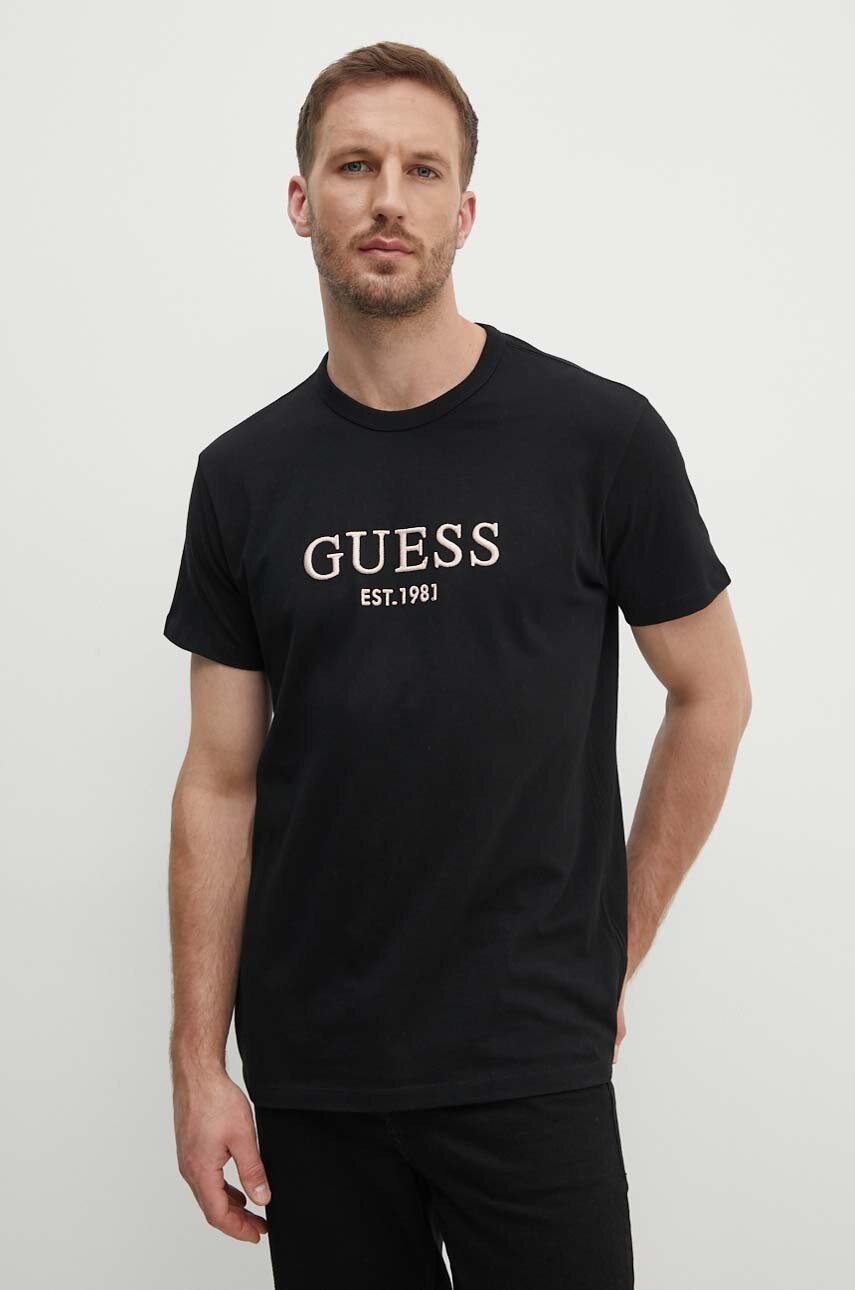 

Памучна тениска Guess в черно с апликация M4YI17 I3Z14, Черен