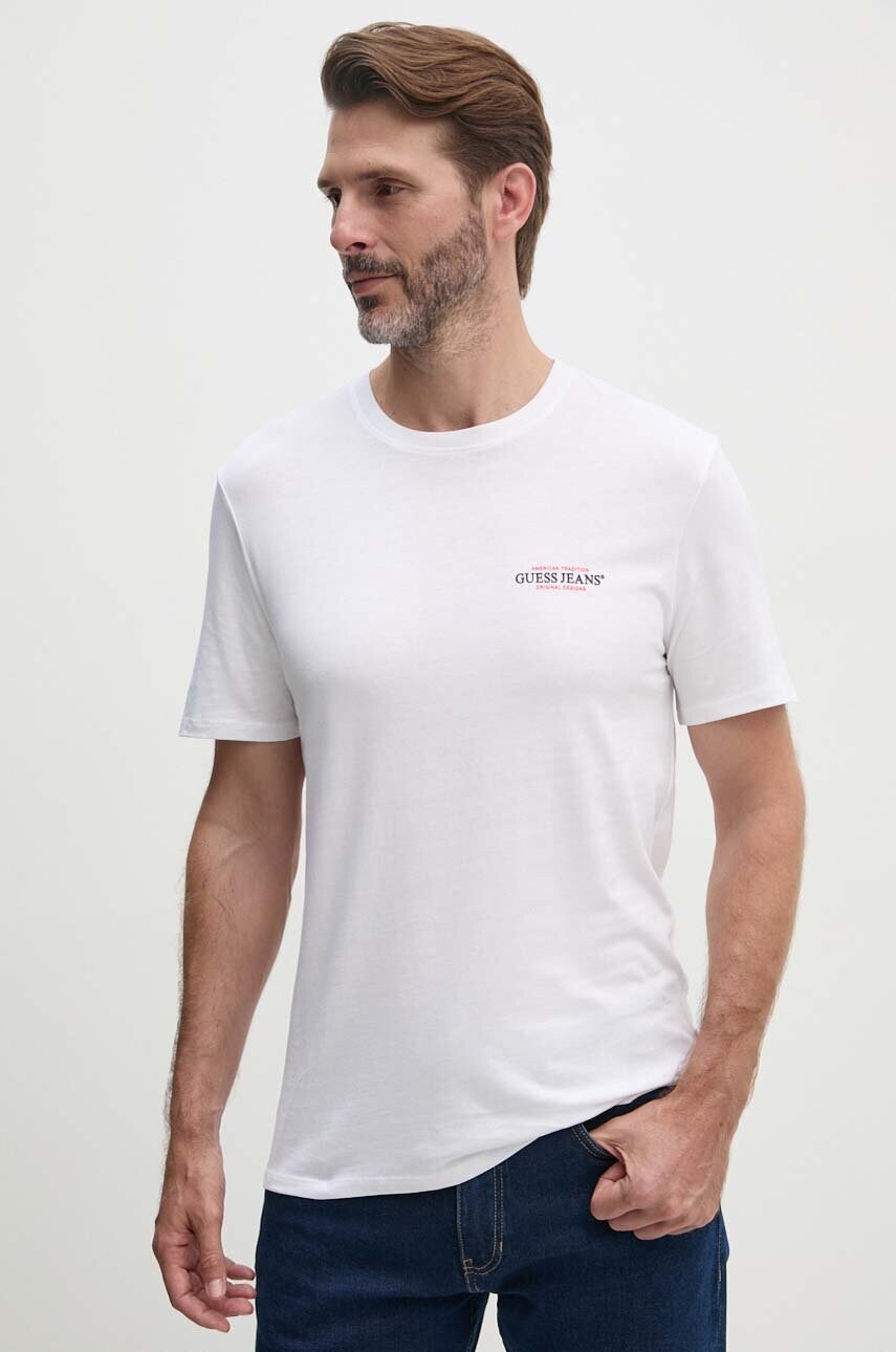 Levně Bavlněné tričko Guess Jeans bílá barva, s potiskem, M4YI55 K8HM0