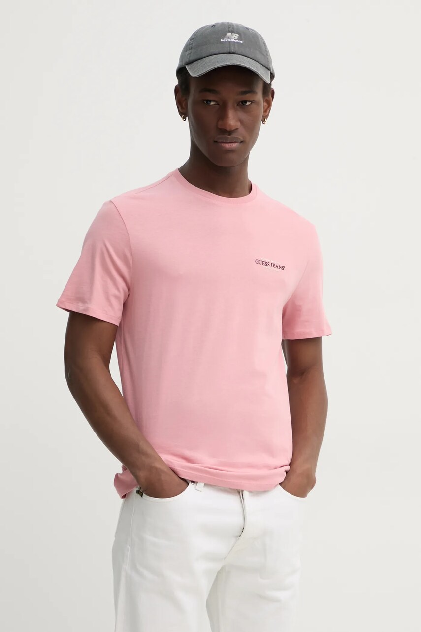 Levně Bavlněné tričko Guess Jeans růžová barva, s potiskem, M4YI55 K8HM0