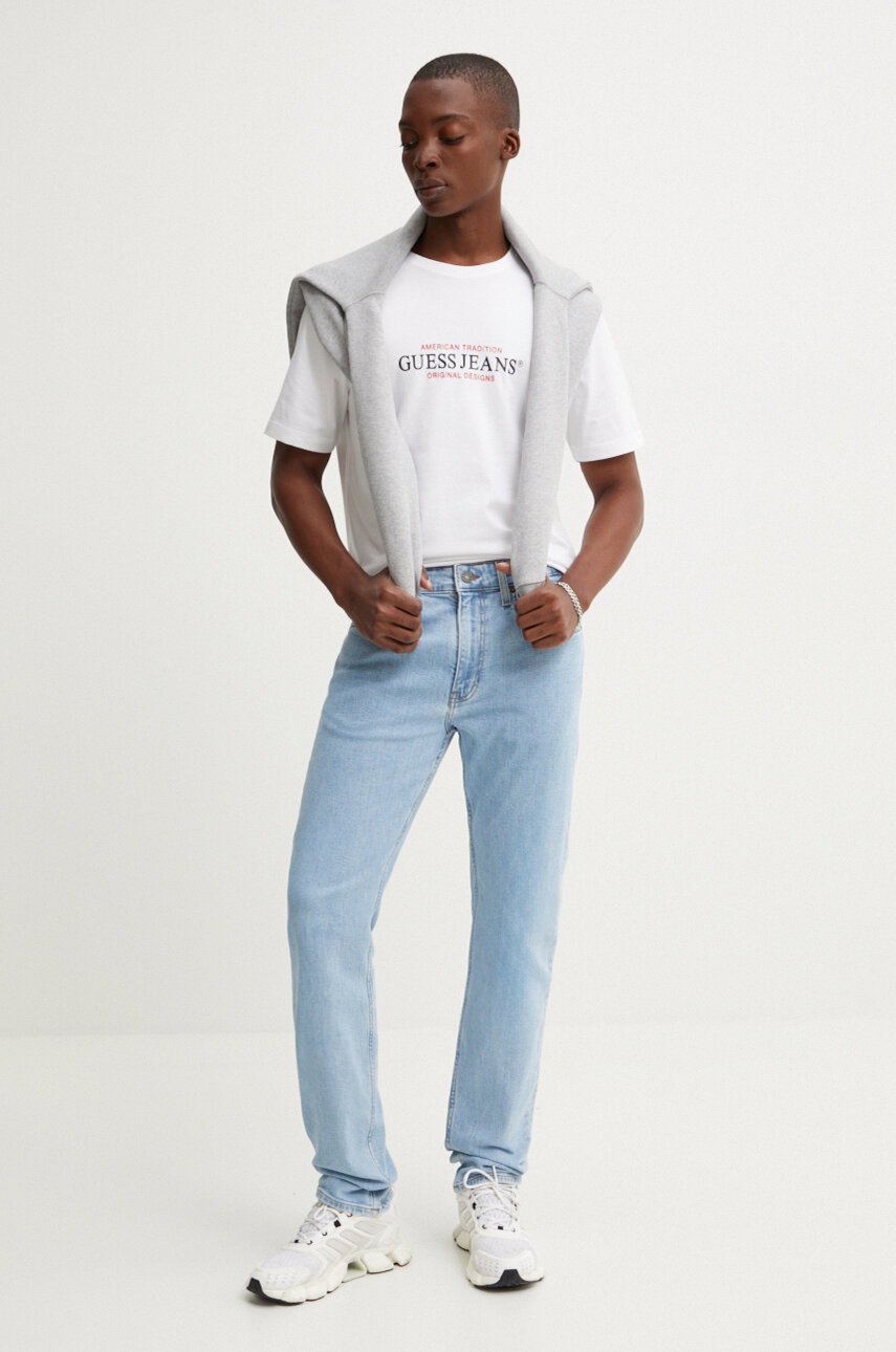 Βαμβακερό μπλουζάκι Guess Jeans ανδρικό, χρώμα: άσπρο, M4YI42 K8FQ4 φωτογραφία