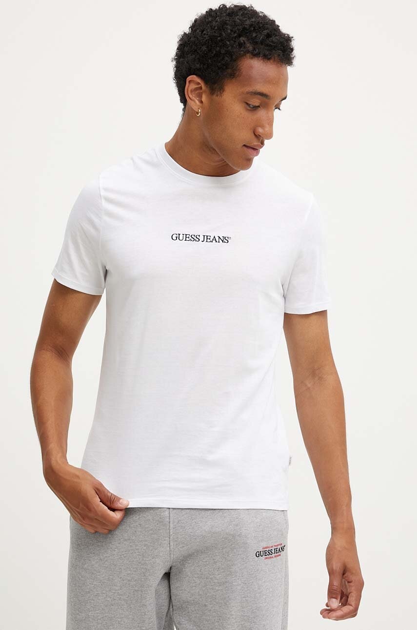 Levně Bavlněné tričko Guess Jeans bílá barva, s aplikací, M4YI52 K8HM0