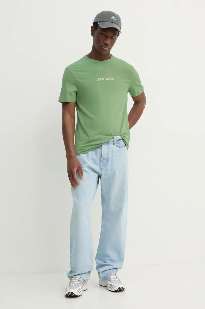 Хлопковая футболка Guess Jeans мужская цвет зелёный с аппликацией M4YI52 K8HM0 Хлопковая футболка Guess Jeans мужская цвет зелёный с аппликацией M4YI52 K8HM0
