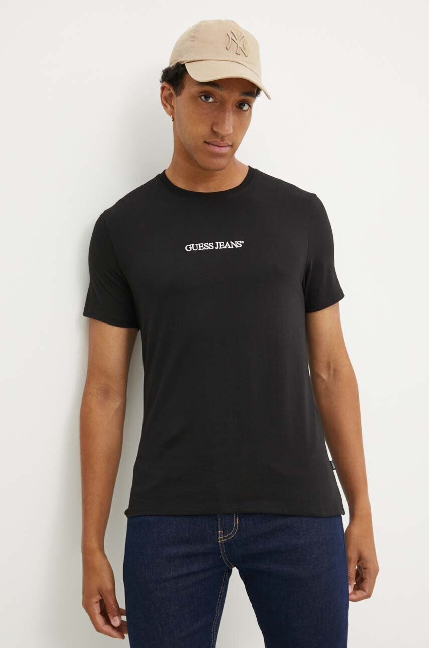 Levně Bavlněné tričko Guess Jeans černá barva, s aplikací, M4YI52 K8HM0