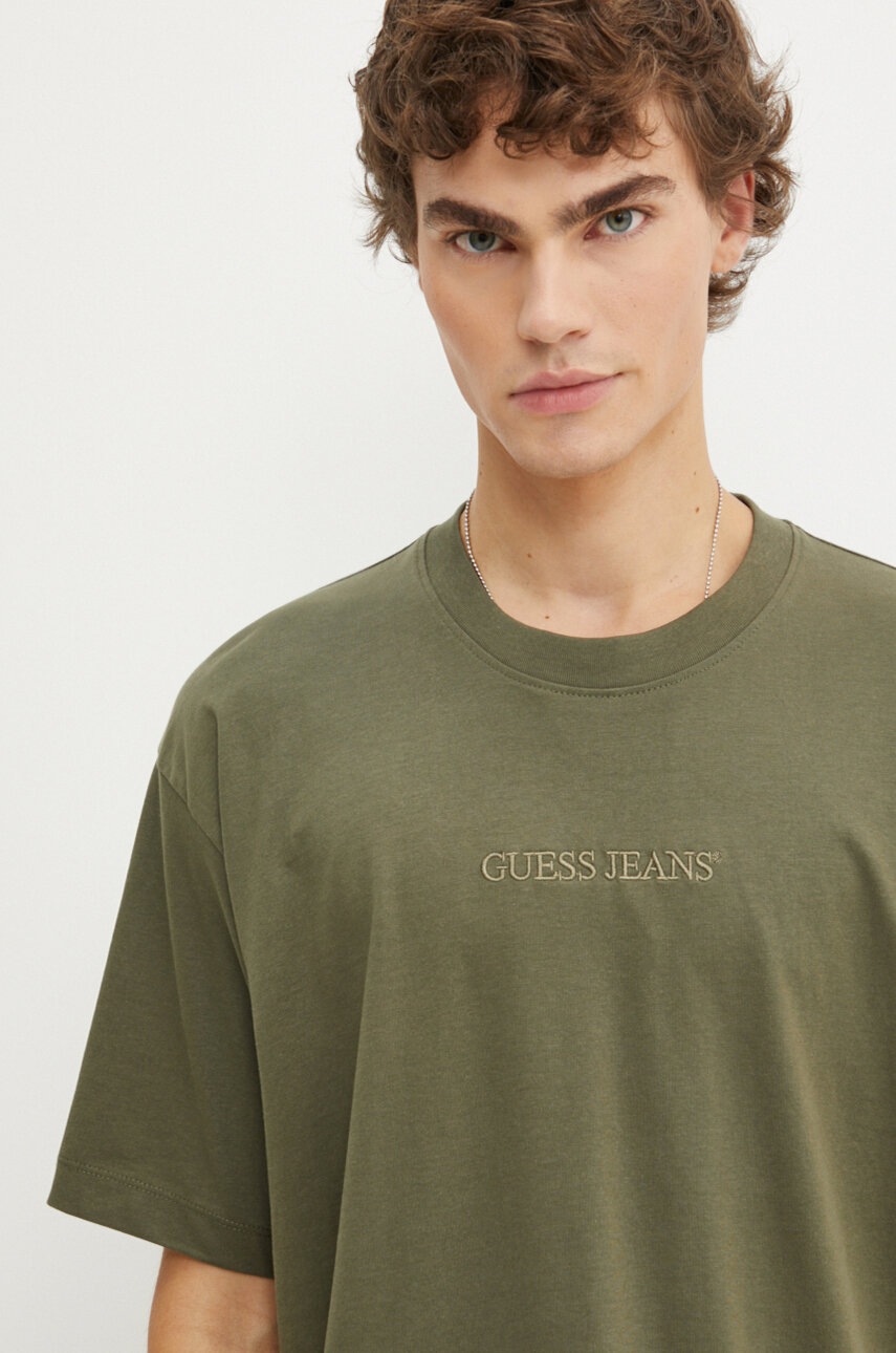 Βαμβακερό μπλουζάκι Guess Jeans ανδρικό, χρώμα: πράσινο, M4YI44 K8FQ4 φωτογραφία