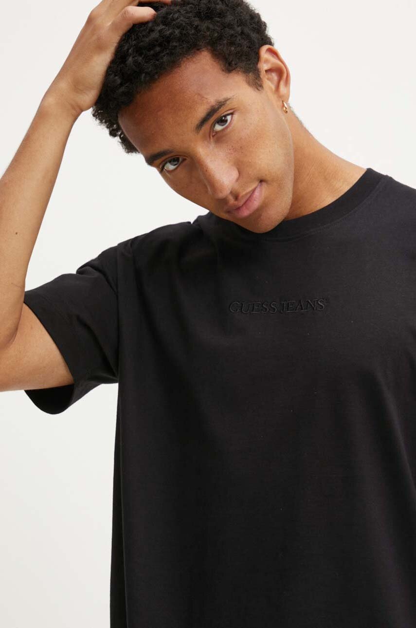 Βαμβακερό μπλουζάκι Guess Jeans ανδρικό, χρώμα: μαύρο, M4YI44 K8FQ4 φωτογραφία