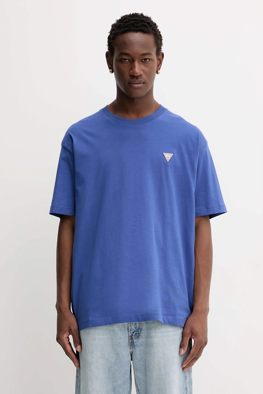 Levně Bavlněné tričko Guess Jeans pánské, modrá barva, M4YI46 K8FQ4