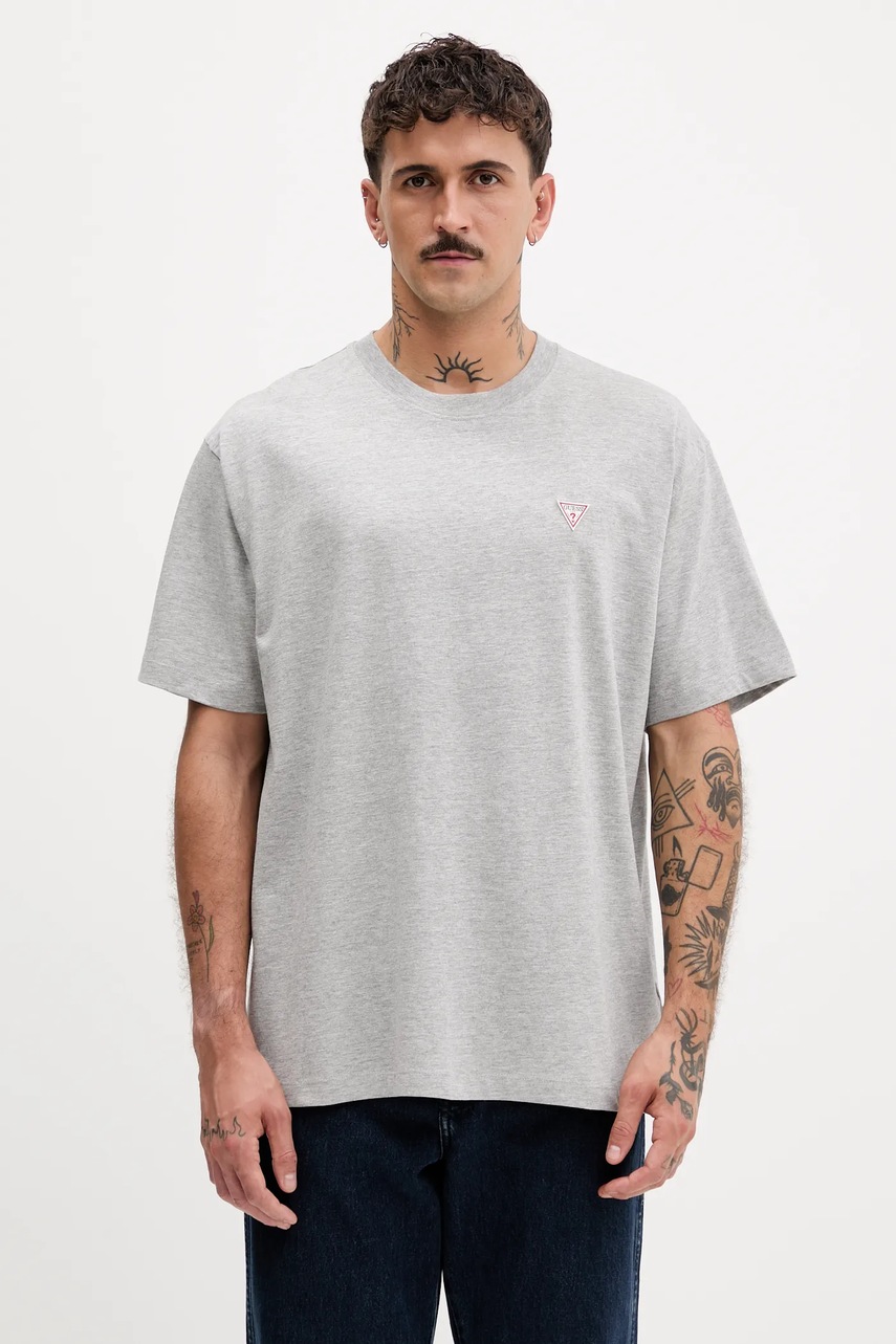 Levně Bavlněné tričko Guess Jeans pánské, šedá barva, M4YI46 K8FQ4
