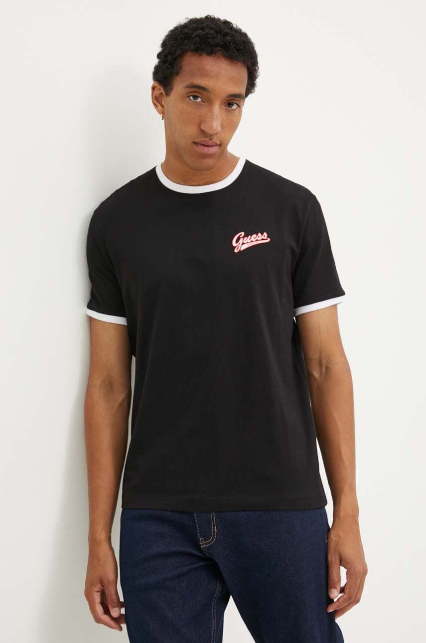 

Памучна тениска Guess Jeans в черно с принт M4YI43 K8FQ4, Черен