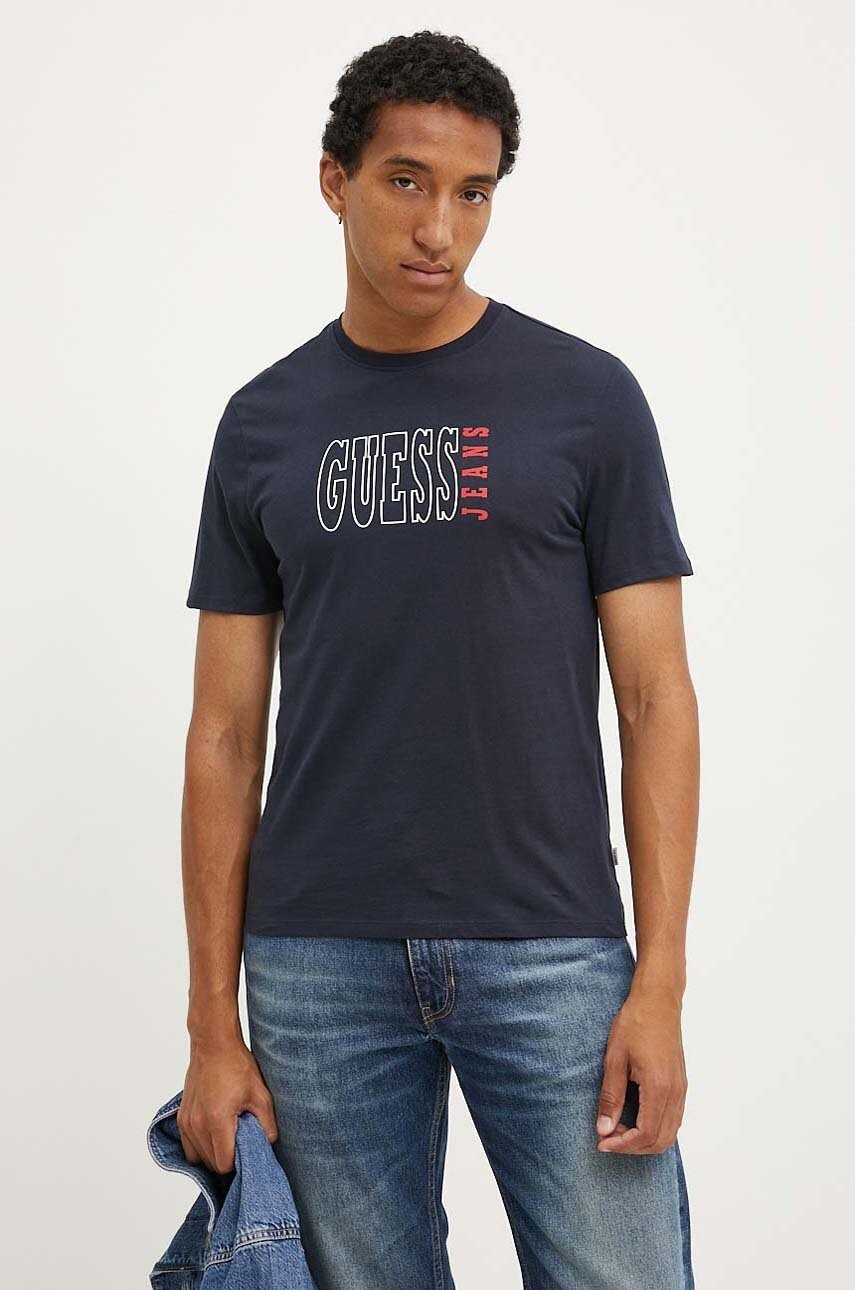 

Памучна тениска Guess Jeans в тъмносиньо с принт M4YI56 K8HM0, Тъмносин