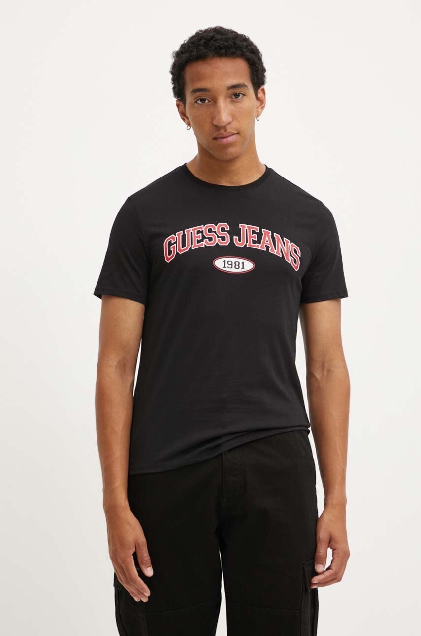 Levně Bavlněné tričko Guess Jeans černá barva, s potiskem, M4YI57 K8HM0