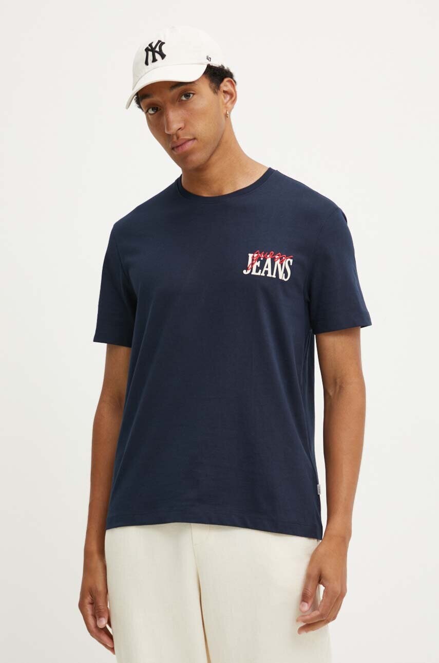 Levně Bavlněné tričko Guess Jeans tmavomodrá barva, s potiskem, M4YI48 K8FQ4