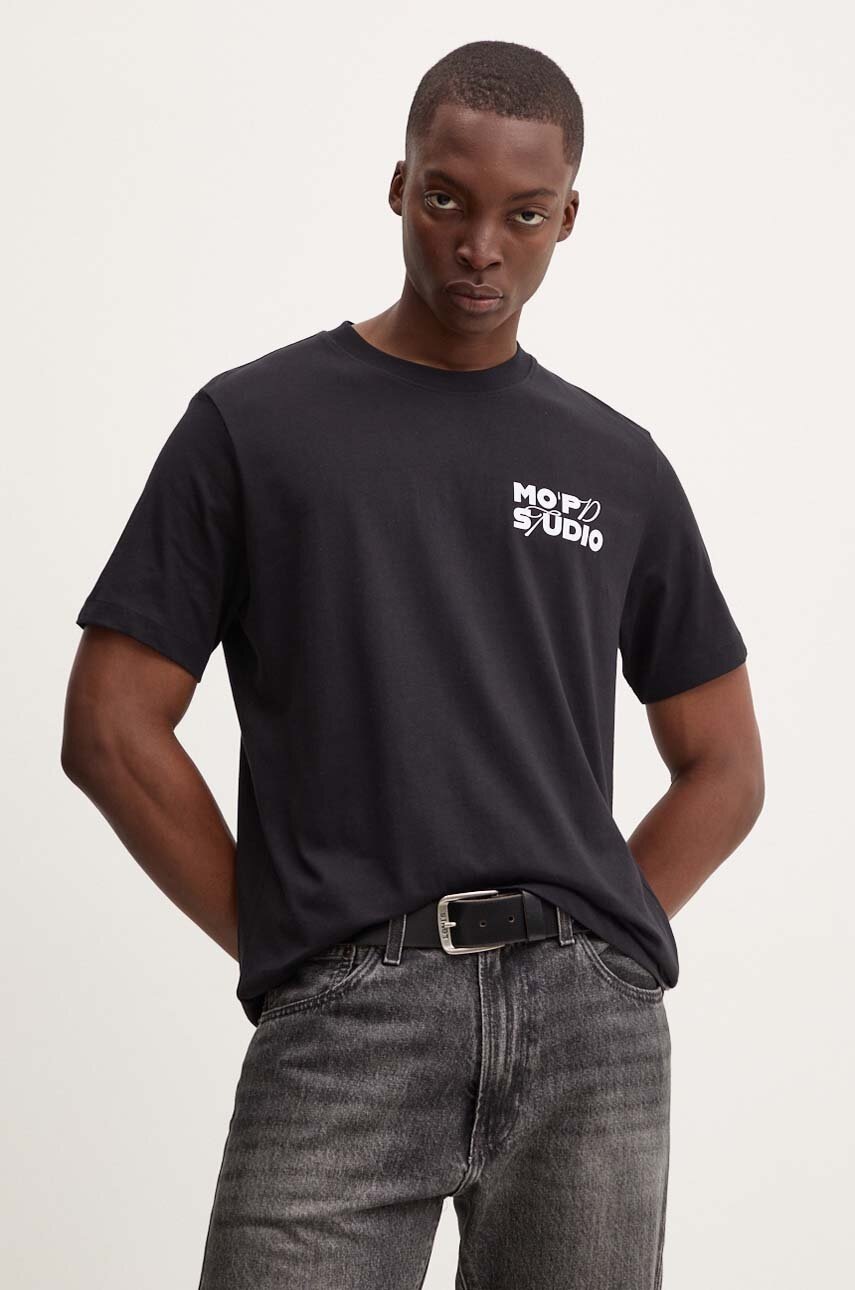 

Памучна тениска Marc O'Polo DENIM в черно с принт 5000005105, Черен