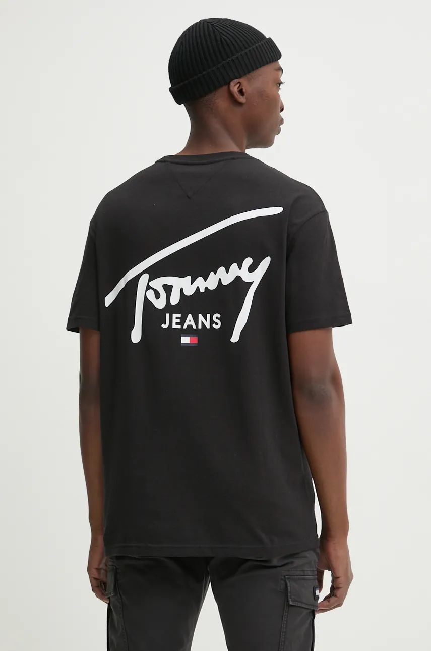 Tommy Jeans tricou din bumbac barbati, culoarea negru, cu imprimeu, DM0DM18536