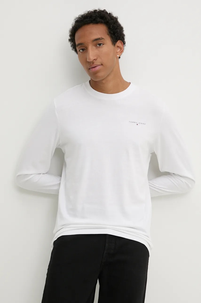 

Памучна блуза с дълги ръкави Tommy Jeans в бяло с принт DM0DM18551, Бял