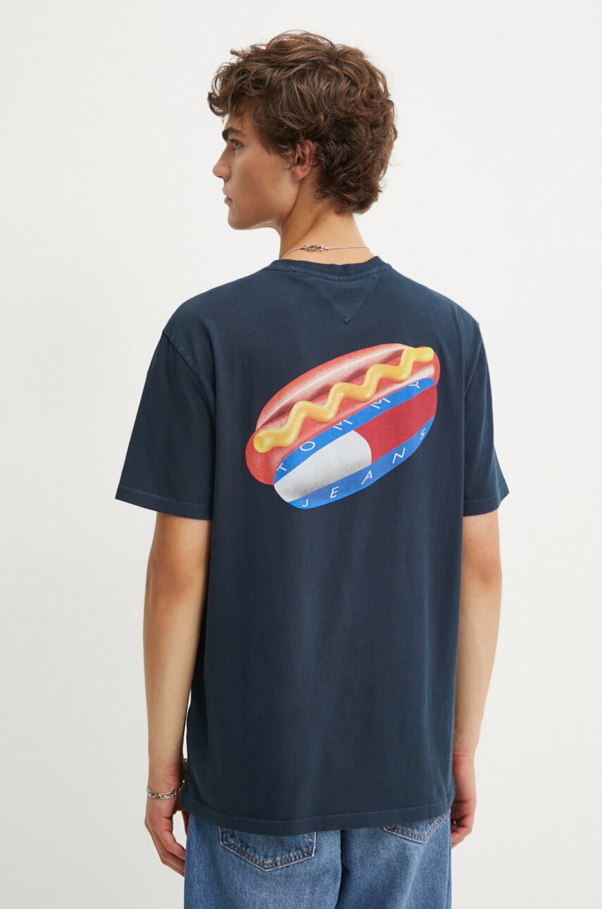 Tommy Jeans tricou din bumbac barbati, culoarea albastru marin, cu imprimeu, DM0DM18552 Tommy Jeans tricou din bumbac barbati, culoarea albastru marin, cu imprimeu, DM0DM18552