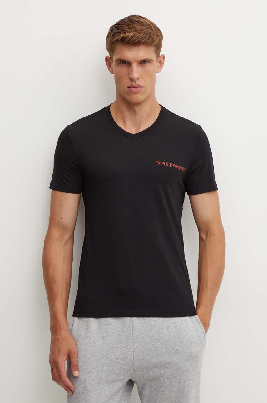 Emporio Armani Underwear tricou lounge 2-pack culoarea negru, cu imprimeu, 111849 4F717